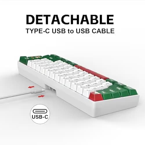 Snpurdiri 60% Wired Gaming Keyboard, RGB Backlit Small Ultra-Compact 61 Keys 60 Percent Gaming Keyboard for PC/Mac Gamer, Typist, Travel, Easy to Carry on Business Trip(Red Green White) image