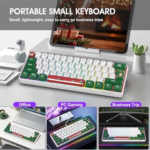 Snpurdiri 60% Wired Gaming Keyboard, RGB Backlit Small Ultra-Compact 61 Keys 60 Percent Gaming Keyboard for PC/Mac Gamer, Typist, Travel, Easy to Carry on Business Trip(Red Green White) image