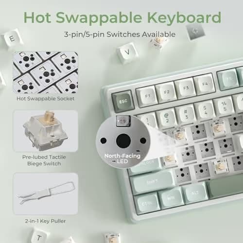RK ROYAL KLUDGE R98 Pro Creamy Mechanical Keyboard, 96% Wired Gaming Keyboard RGB Backlit with Number Pad and Volume Knob, Gasket Mount, MDA Profile PBT Keycaps, Hot Swappable Pre-lubed Tactile Switch image