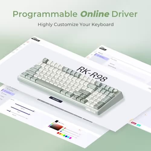 RK ROYAL KLUDGE R98 Pro Creamy Mechanical Keyboard, 96% Wired Gaming Keyboard RGB Backlit with Number Pad and Volume Knob, Gasket Mount, MDA Profile PBT Keycaps, Hot Swappable Pre-lubed Tactile Switch image