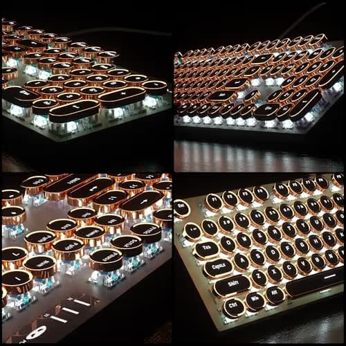 Camiysn Typewriter Style Mechanical Gaming Keyboard, Green Retro Punk Gaming Keyboard with White Backlit, 104 Keys Blue Switch Wired Cute Keyboards, Round Keycaps for Windows/Mac/PC image
