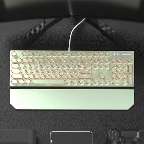 Camiysn Typewriter Style Mechanical Gaming Keyboard, Green Retro Punk Gaming Keyboard with White Backlit, 104 Keys Blue Switch Wired Cute Keyboards, Round Keycaps for Windows/Mac/PC image