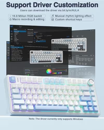 AULA F75 75% Wireless Mechanical Keyboard, Hot Swappable Creamy Keyboard, Pre-lubed Greywood Switches RGB Backlit Gaming Keyboards, 2.4GHz/Type-C/BT5.0(Salt White Blue) image