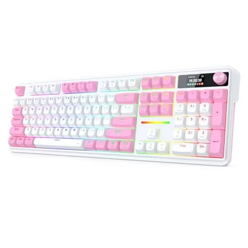 Redragon K762 Wireless Gasket Gaming Keyboard w/Hype Screen & Knob, 104 Keys Mechanical Keyboard, Easy-Control 1.14’’ TFT Info Display, 5-Layer Noise Dampening, Round PBT Keycaps, Custom Linear Switch image