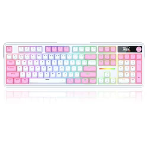 Redragon K762 Wireless Gasket Gaming Keyboard w/Hype Screen & Knob, 104 Keys Mechanical Keyboard, Easy-Control 1.14’’ TFT Info Display, 5-Layer Noise Dampening, Round PBT Keycaps, Custom Linear Switch image
