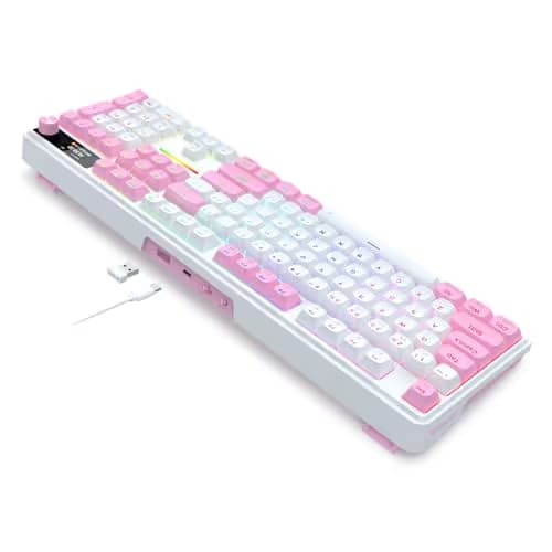 Redragon K762 Wireless Gasket Gaming Keyboard w/Hype Screen & Knob, 104 Keys Mechanical Keyboard, Easy-Control 1.14’’ TFT Info Display, 5-Layer Noise Dampening, Round PBT Keycaps, Custom Linear Switch image