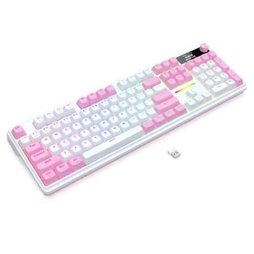 Redragon K762 Wireless Gasket Gaming Keyboard w/Hype Screen & Knob, 104 Keys Mechanical Keyboard, Easy-Control 1.14’’ TFT Info Display, 5-Layer Noise Dampening, Round PBT Keycaps, Custom Linear Switch image