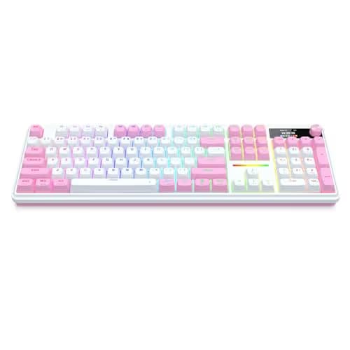 Redragon K762 Wireless Gasket Gaming Keyboard w/Hype Screen & Knob, 104 Keys Mechanical Keyboard, Easy-Control 1.14’’ TFT Info Display, 5-Layer Noise Dampening, Round PBT Keycaps, Custom Linear Switch image