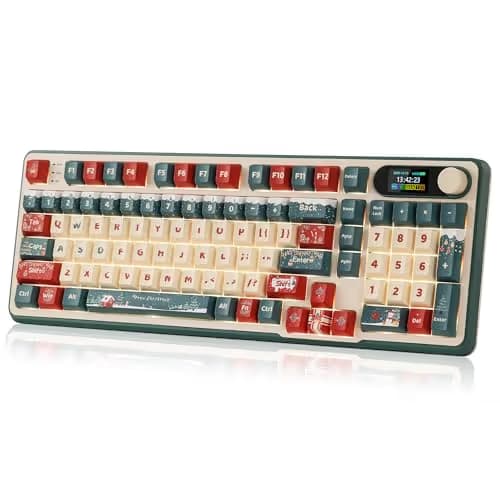 RK ROYAL KLUDGE S98 Mechanical Keyboard w/Smart Display & Knob, Top Mount 96% RGB Wireless Gaming Keyboard BT/2.4G/USB-C, Hot Swappable, Software Support, Creamy Sound, 98 Keys Winter Beige main image