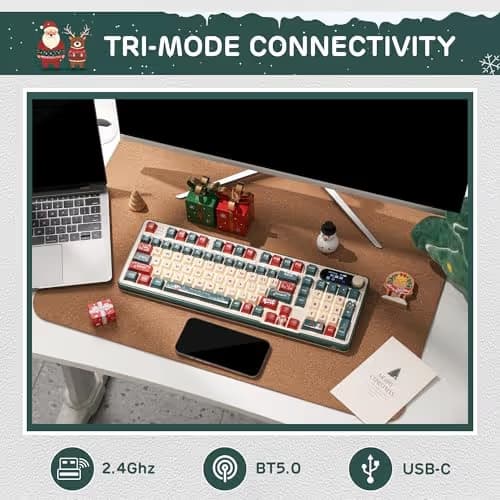 RK ROYAL KLUDGE S98 Mechanical Keyboard w/Smart Display & Knob, Top Mount 96% RGB Wireless Gaming Keyboard BT/2.4G/USB-C, Hot Swappable, Software Support, Creamy Sound, 98 Keys Winter Beige image