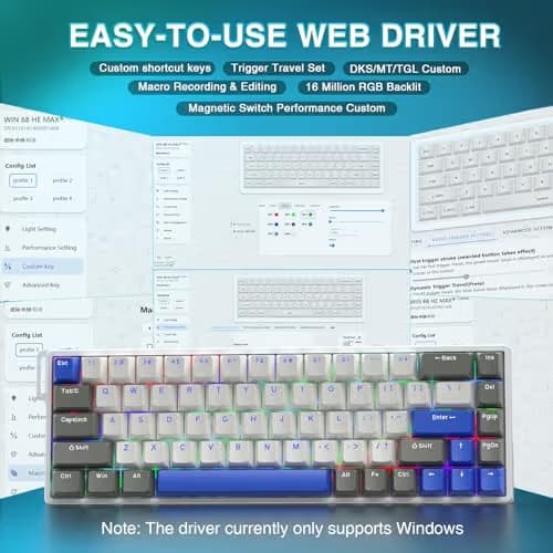 AULA WIN68 HE MAX - Hall Effect Gaming Keyboard with Magnetic Switch, Adjustable Actuation Fast Trigger Mode, 8KHz Polling Rate, RGB Backlit Wired Mechanical Gaming Keyboard 60 Percent Compact Design image