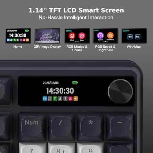 Redragon K762 Wireless Gasket Gaming Keyboard w/Hype Screen & Knob, 104 Keys Mechanical Keyboard, Easy-Control 1.14’’ TFT Info Display, 5-Layer Noise Dampening, Round PBT Keycaps, Mint Mambo Switch image