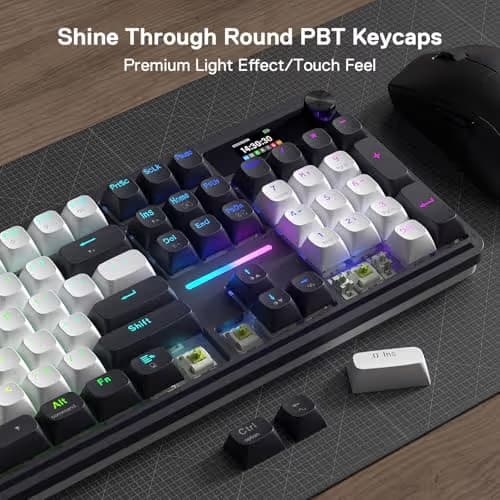Redragon K762 Wireless Gasket Gaming Keyboard w/Hype Screen & Knob, 104 Keys Mechanical Keyboard, Easy-Control 1.14’’ TFT Info Display, 5-Layer Noise Dampening, Round PBT Keycaps, Mint Mambo Switch image