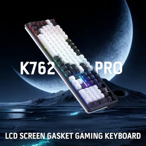 Redragon K762 Wireless Gasket Gaming Keyboard w/Hype Screen & Knob, 104 Keys Mechanical Keyboard, Easy-Control 1.14’’ TFT Info Display, 5-Layer Noise Dampening, Round PBT Keycaps, Mint Mambo Switch image