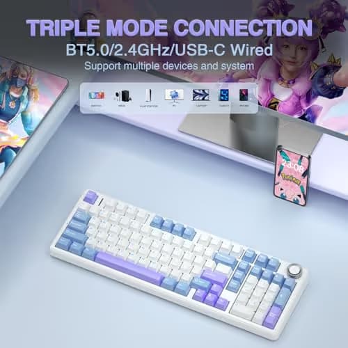 AULA F99 Pro Wireless Mechanical Keyboard with Knob,Creamy Sound,Tri-Mode BT5.0/USB-C/2.4GHz Hot Swappable Keyboard,Gasket Structure,RGB Backlit Computer Gaming Keyboards image