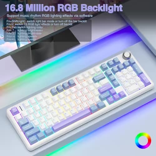 AULA F99 Pro Wireless Mechanical Keyboard with Knob,Creamy Sound,Tri-Mode BT5.0/USB-C/2.4GHz Hot Swappable Keyboard,Gasket Structure,RGB Backlit Computer Gaming Keyboards image