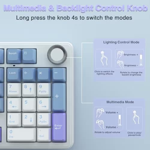 AULA F99 Pro Wireless Mechanical Keyboard with Knob,Creamy Sound,Tri-Mode BT5.0/USB-C/2.4GHz Hot Swappable Keyboard,Gasket Structure,RGB Backlit Computer Gaming Keyboards image
