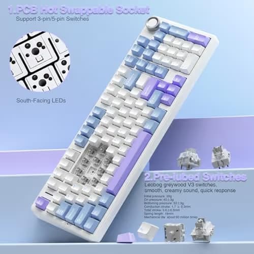 AULA F99 Pro Wireless Mechanical Keyboard with Knob,Creamy Sound,Tri-Mode BT5.0/USB-C/2.4GHz Hot Swappable Keyboard,Gasket Structure,RGB Backlit Computer Gaming Keyboards image