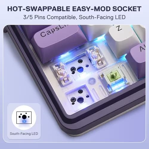 Redragon K745 PRO Wireless Gasket RGB Gaming Keyboard, 108 Keys Mechanical Keyboard w/Extra 4 Hotkeys, Hot-Swap Socket, 5-Layer Noise Dampening, See-Through Round PBT Keycaps, Mint Mambo Switch image