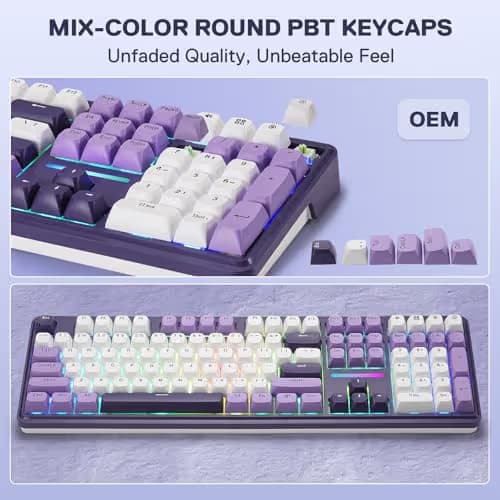 Redragon K745 PRO Wireless Gasket RGB Gaming Keyboard, 108 Keys Mechanical Keyboard w/Extra 4 Hotkeys, Hot-Swap Socket, 5-Layer Noise Dampening, See-Through Round PBT Keycaps, Mint Mambo Switch image