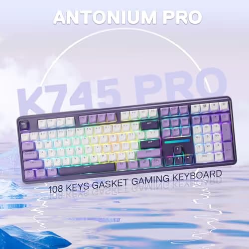 Redragon K745 PRO Wireless Gasket RGB Gaming Keyboard, 108 Keys Mechanical Keyboard w/Extra 4 Hotkeys, Hot-Swap Socket, 5-Layer Noise Dampening, See-Through Round PBT Keycaps, Mint Mambo Switch image