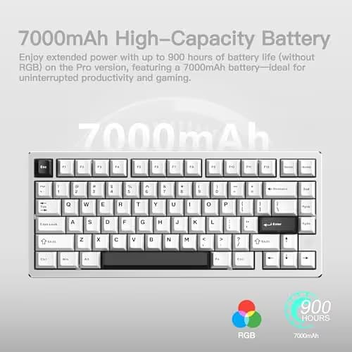 KEEBMONKEY WOBKEY Rainy 75 CNC Aluminum HMX/JWK/Cocoa Switches Triple-Mode Connectivity Mechanical Keyboard with Superior Acoustics, RGB/FR4/Silver SUS304/7000mAh/Cocoa Switch (Pro - Silver) image