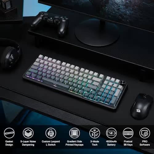 Redragon K686 PRO 98 Keys Wireless Gasket RGB Gaming Keyboard, 3-Mode PBT Mechanical Keyboard w/Hot-Swap South-Facing RGB Socket, Dedicated Knob Control & 5-Layer Noise Dampening, Gradient PBT Keycaps image