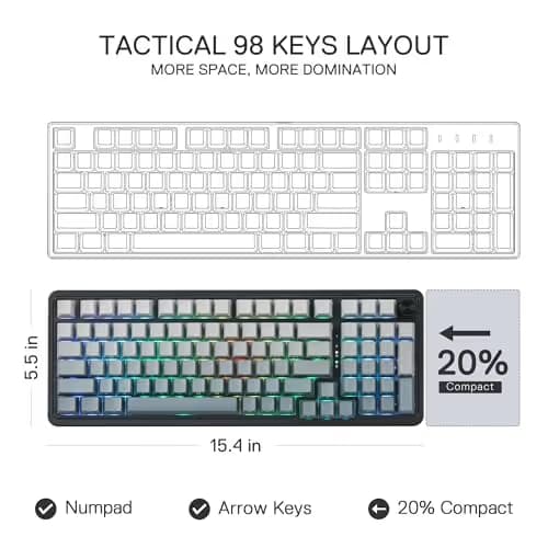 Redragon K686 PRO 98 Keys Wireless Gasket RGB Gaming Keyboard, 3-Mode PBT Mechanical Keyboard w/Hot-Swap South-Facing RGB Socket, Dedicated Knob Control & 5-Layer Noise Dampening, Gradient PBT Keycaps image