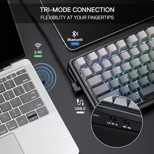 Redragon K686 PRO 98 Keys Wireless Gasket RGB Gaming Keyboard, 3-Mode PBT Mechanical Keyboard w/Hot-Swap South-Facing RGB Socket, Dedicated Knob Control & 5-Layer Noise Dampening, Gradient PBT Keycaps image