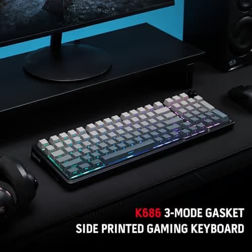 Redragon K686 PRO 98 Keys Wireless Gasket RGB Gaming Keyboard, 3-Mode PBT Mechanical Keyboard w/Hot-Swap South-Facing RGB Socket, Dedicated Knob Control & 5-Layer Noise Dampening, Gradient PBT Keycaps image
