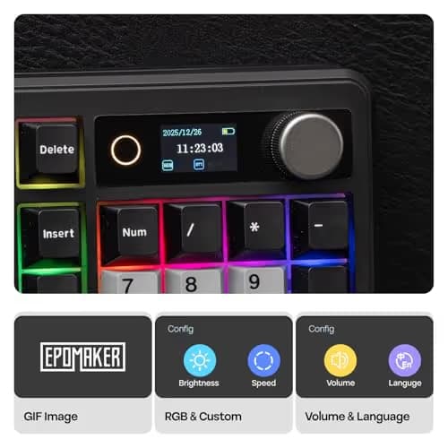 EPOMAKER TH99 PRO 96% Mechanical Keyboard with Screen & Knob, 10000mAh, 2.4Ghz/BT, Hot Swap, Custom Driver, RGB Backlight, PBT Keycap, Wireless Gaming Keyboard for PC/Mac (Black, Sea Salt Silent) image