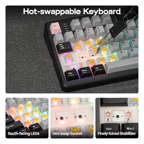 EPOMAKER TH99 PRO 96% Mechanical Keyboard with Screen & Knob, 10000mAh, 2.4Ghz/BT, Hot Swap, Custom Driver, RGB Backlight, PBT Keycap, Wireless Gaming Keyboard for PC/Mac (Black, Sea Salt Silent) image