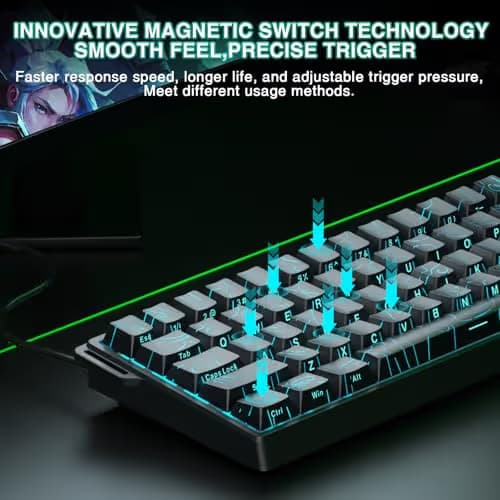 Aula WIN60 HE - 60% Mechanical Gaming Keyboard Wired, Hall Effect Magnetic Switch Hot Swappable, Adjustable Actuation RT Mode, 8000 Hz Polling Rate, RGB Keyboard 60 Percent Compact Design for PC image