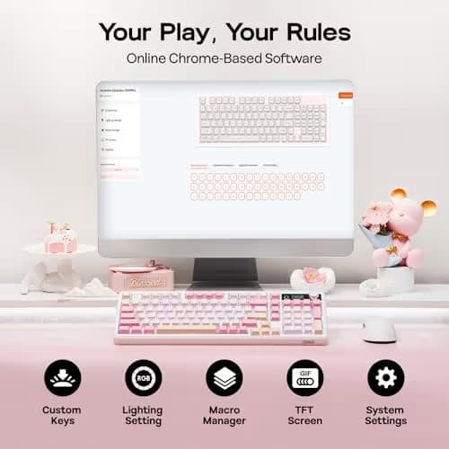 EPOMAKER TH99 PRO 96% Mechanical Keyboard with Screen & Knob, 10000mAh, 2.4Ghz/BT, Hot Swap, Custom Driver, RGB Backlight, PBT Keycap, Wireless Gaming Keyboard for PC/Mac (Pink, Sea Salt Silent) image