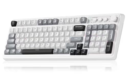 AULA 99 Wireless Keyboard, Custom Computer Keyboard, Tri-Mode Bluetooth 5.0/2.4GHz/USB-C Cute Creamy Gaming Keyboards with Number Pad, RGB Backlit Media Knob Programmable Keybaord for PC Gamer - Grey main image
