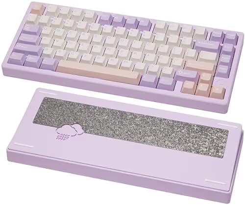 KEEBMONKEY WOBKEY Rainy 75 CNC Aluminum HMX/JWK/Cocoa Switches Triple-Mode Connectivity Mechanical Keyboard with Superior Acoustics, RGB/FR4/Silver SUS304/7000mAh/Cocoa Switch (Pro - Purple) main image