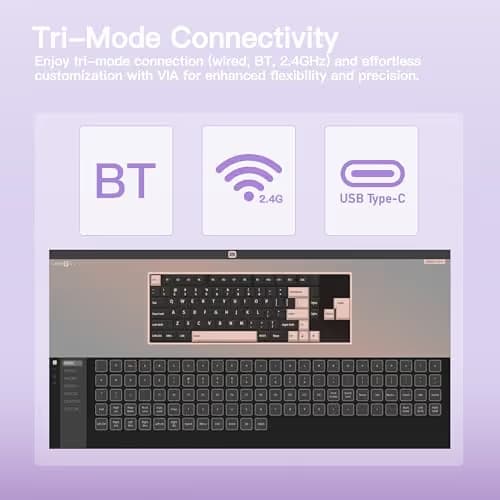 KEEBMONKEY WOBKEY Rainy 75 CNC Aluminum HMX/JWK/Cocoa Switches Triple-Mode Connectivity Mechanical Keyboard with Superior Acoustics, RGB/FR4/Silver SUS304/7000mAh/Cocoa Switch (Pro - Purple) image