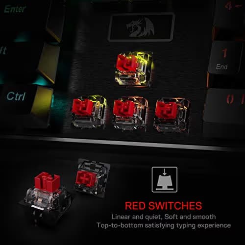 Redragon K556 RGB LED Backlit Wired Mechanical Gaming Keyboard, 104 Keys Hot-Swap Mechanical Keyboard w/Aluminum Base, Upgraded Socket and Noise Absorbing Foams, Quiet Linear Red Switch image