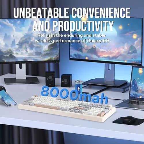 EPOMAKER Galaxy100 QMK/VIA Wireless Gaming Keyboard, Aluminum Shell, BT/2.4Ghz/USB-C, Pre-Lubed Hot-Swappable Linear Switches, NKRO, RGB Backlit (Creamy White, Wisteria Linear Switch) image
