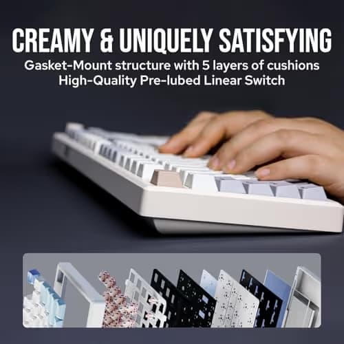 EPOMAKER Galaxy100 QMK/VIA Wireless Gaming Keyboard, Aluminum Shell, BT/2.4Ghz/USB-C, Pre-Lubed Hot-Swappable Linear Switches, NKRO, RGB Backlit (Creamy White, Wisteria Linear Switch) image