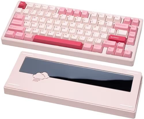 KEEBMONKEY WOBKEY Rainy 75 CNC Aluminum HMX/JWK/Cocoa Switches Triple-Mode Connectivity Mechanical Keyboard with Superior Acoustics, RGB/PP/Mirrored Glass/3500mAh/Violet Switch (Standard - Pink) main image