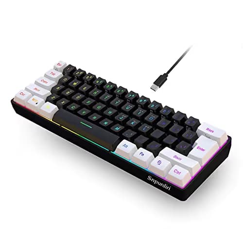 Snpurdiri 60% Wired Gaming Keyboard, Small RGB Backlit Membrane Gaming Keyboard, Ultra-Compact Mini Waterproof Keyboard for PC Computer Gamer White and Black image