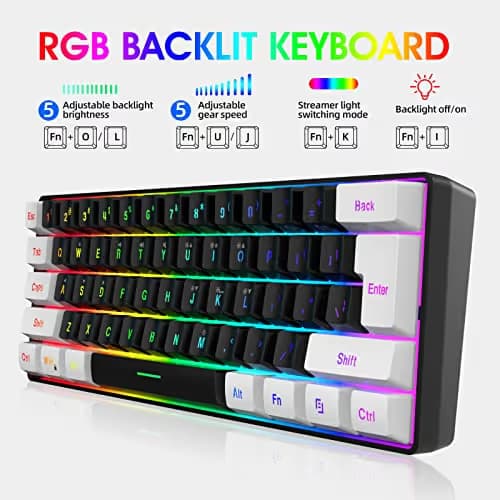 Snpurdiri 60% Wired Gaming Keyboard, Small RGB Backlit Membrane Gaming Keyboard, Ultra-Compact Mini Waterproof Keyboard for PC Computer Gamer White and Black image