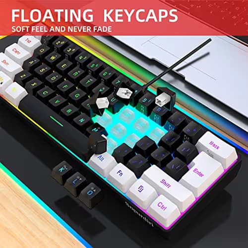 Snpurdiri 60% Wired Gaming Keyboard, Small RGB Backlit Membrane Gaming Keyboard, Ultra-Compact Mini Waterproof Keyboard for PC Computer Gamer White and Black image