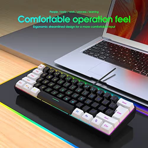Snpurdiri 60% Wired Gaming Keyboard, Small RGB Backlit Membrane Gaming Keyboard, Ultra-Compact Mini Waterproof Keyboard for PC Computer Gamer White and Black image