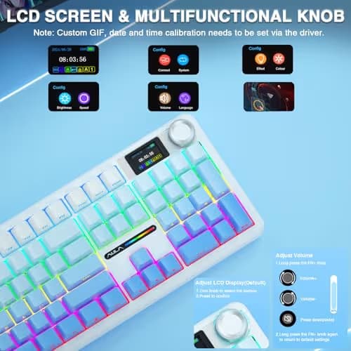AULA F108 PRO - Wireless Mechanical Keyboard with Screen&Knob,Hot Swappable Gaming Keyboard with 8000mAh Battery,Pre-lubed Switches,RGB Backlit,PBT Keycaps Creamy Sounding Computer Keyboards,104 Keys image