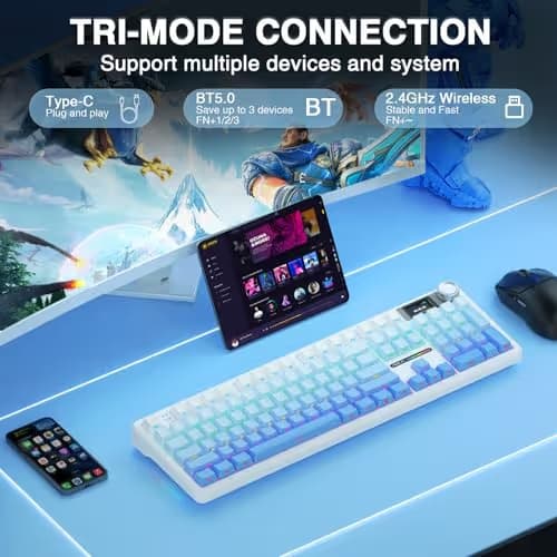 AULA F108 PRO - Wireless Mechanical Keyboard with Screen&Knob,Hot Swappable Gaming Keyboard with 8000mAh Battery,Pre-lubed Switches,RGB Backlit,PBT Keycaps Creamy Sounding Computer Keyboards,104 Keys image