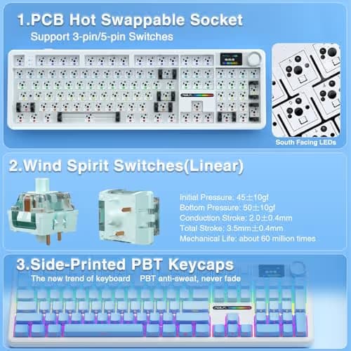 AULA F108 PRO - Wireless Mechanical Keyboard with Screen&Knob,Hot Swappable Gaming Keyboard with 8000mAh Battery,Pre-lubed Switches,RGB Backlit,PBT Keycaps Creamy Sounding Computer Keyboards,104 Keys image