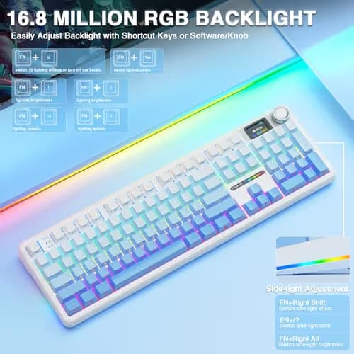 AULA F108 PRO - Wireless Mechanical Keyboard with Screen&Knob,Hot Swappable Gaming Keyboard with 8000mAh Battery,Pre-lubed Switches,RGB Backlit,PBT Keycaps Creamy Sounding Computer Keyboards,104 Keys image