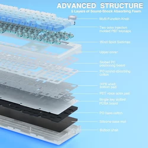 AULA F108 PRO - Wireless Mechanical Keyboard with Screen&Knob,Hot Swappable Gaming Keyboard with 8000mAh Battery,Pre-lubed Switches,RGB Backlit,PBT Keycaps Creamy Sounding Computer Keyboards,104 Keys image